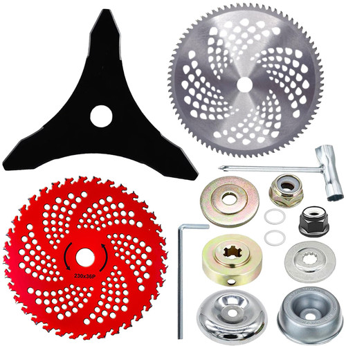 meillyocean Brush Cutter Blade Set with Adapter Kit, 10" Carbide Tipped 80 Teeth, 9" 3-Tooth Carbon Steel and Carbide Tipped 36-Tooth 9" Blades for Trimmer and Weed Eater (3 PCS)