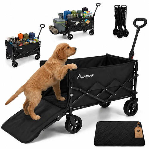 CROSSHIP Folding Pet Wagon for Dogs - with Drop-Down Tailgate & Pet Pad