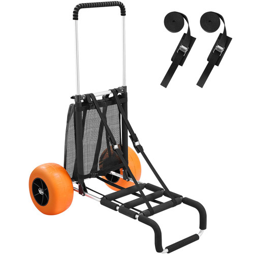 VEVOR Beach Dolly with Big Wheels for Sand, 29.9" x 15.4" Cargo Deck, w/ 12" Solid Wheels, 165LBS Loading Capacity Folding Sand Cart & 27" to 44.7" Adjustable Height, Heavy Duty Cart for Beach