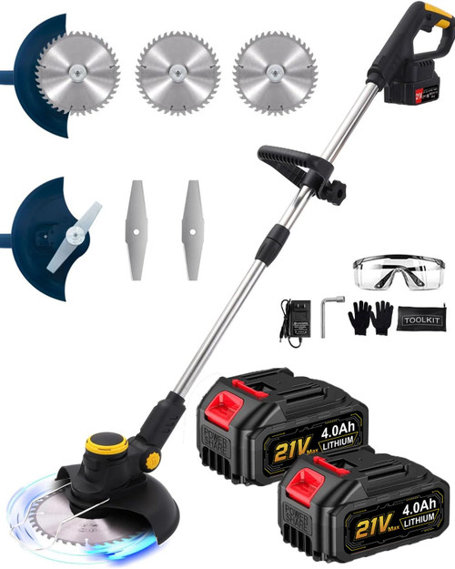 Cordless Weed Wacker, Electric Weed Eater Battery Powered with 2 x 4.0Ah Batteries & Charger, Brushless Lightweight Grass Trimmer/Brush Cutter for Yard Garden