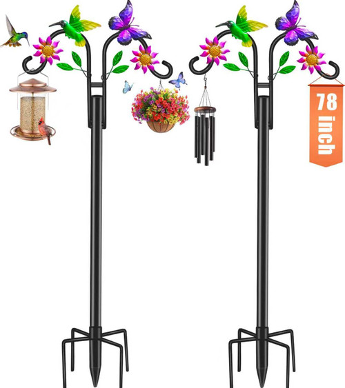 yeuago 2 Pack Double Shepherds Hooks 78'' Hummingbird Flower 5-Prong