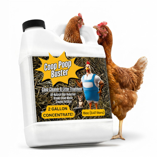 Coop Poop Buster - Chicken Coop Cleaner & Ammonia Odor Eliminator | Deodorizer Spray for Coops, Nesting Boxes, Chickens & Ducks | 16 oz Concentrate Makes 2 Gallons (2,000+ Sq Ft) | Natural & Safe