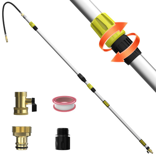 TONYINGO 18FT Reach 4-12FT Telescopic Pole Gutter Cleaning Tools from Ground, Flexible Wand, Adjustable Flow for Garden, Roof Gutters, Leaves & Debris Removal