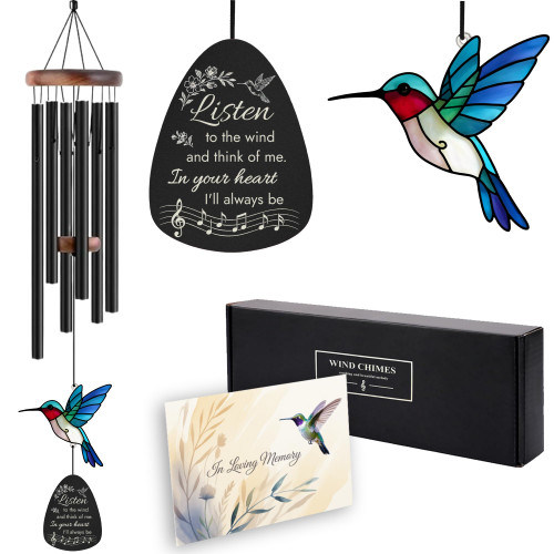 Sympathy Wind Chimes for Loss of Loved One with Hummingbird Suncatcher
