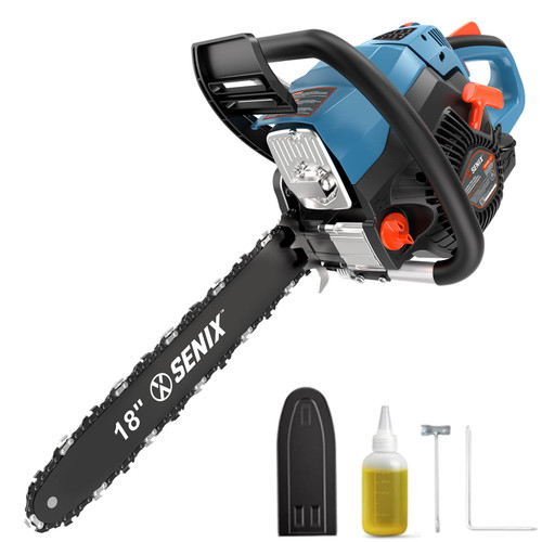 SENIX 4-Cycle 18-Inch Gas Chainsaw | 49cc Cordless Chain Saw for Wood Cutting, Tree Trimming, Farm & Home Garden Use | No Fuel Mixing, Automatic Oiler & Quick Start Engine