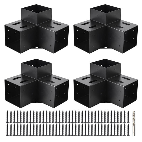 YVHFWOY 4"x4" Pergola Bracket Kit 4pcs,3-Way 90°Right Angle Corner Brackets