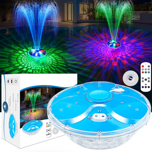 Upgraded Pool Fountain with Remote,Floating Pool Fountain with Lights-Blue