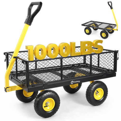 Sekey Steel Garden Cart, 1000 lb Capacity, Removable Sides, 10 in Tires