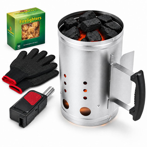 homenote BBQ Charcoal Chimney Starter Set with Cubes, Air Blower and Mitts
