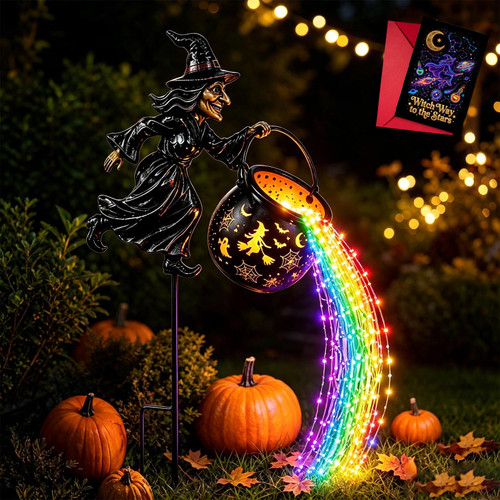 Halloween Witch Cauldron Garden Light Flying Witch Waterfall Stake (1PC)