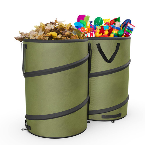 Sprinia 2-Pack 30 Gallon Collapsible Pop-Up Trash Can for Camping, RV - Waste Yard Bag for Gardening Lawn/Leaf - 30 Gallon Each Bag, Green