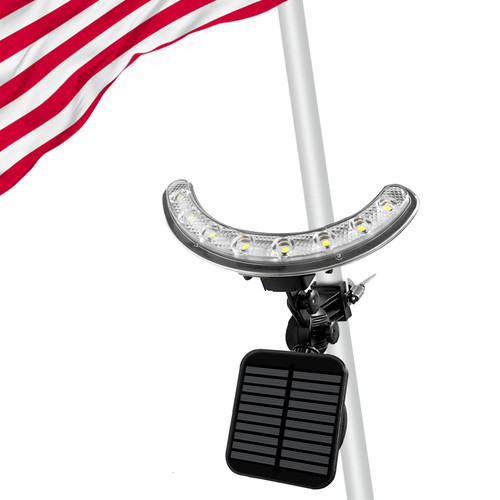 Solar Flag Pole Light, Flagpole Light Solar Powered - 3000K Warm, Super Bright PC Crystal LED Spotlights, Upgraded 2200mAh 145Lm, Adjustable Bracket & Metal Clamp Fits 1-1.5" Flagpole, 8-12 Hrs, Black