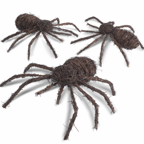 Seenelling 3 Pack Large Halloween Rattan Spider Decoration, Natural Wicker