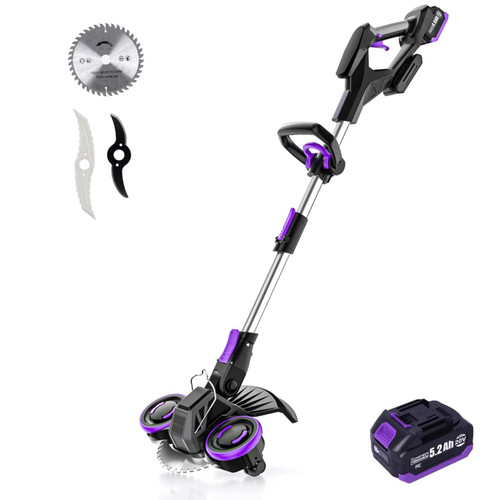SuYau Cordless Weed Wacker, GearBrushless Motor, 20V 5.2Ah Battery Powered, 3 in 1 Edger/Mower/Trimmer with Metal Blade (5.2A Battery Pack)
