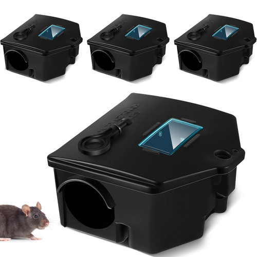 Qualirey 4 Pack Rat Bait Stations with Key Tamper Proof Heavy Duty Boxes