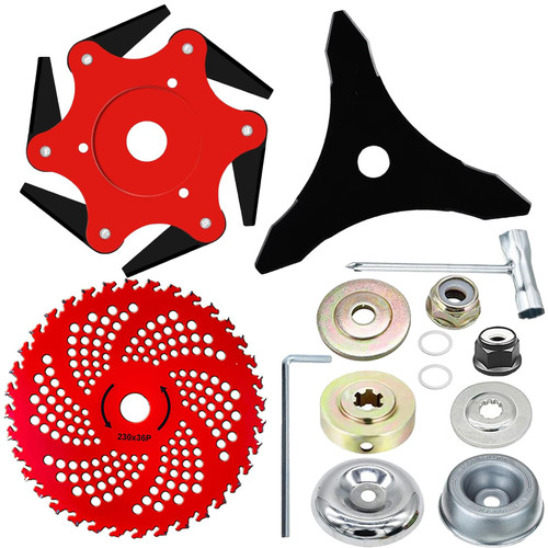 meillyocean Brush Cutter Blade Set, 9" Carbide Tipped 36 Teeth, 10" Carbon Steel 3 Teeth, 6 Blade Razors with Adapter Kit for Trimmer and Weed Eater (3 pcs)