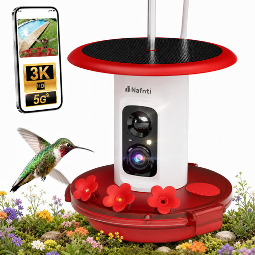 Nafnti Smart Hummingbird Feeder with Camera 3K HD Video Live Solar 5g WiFi