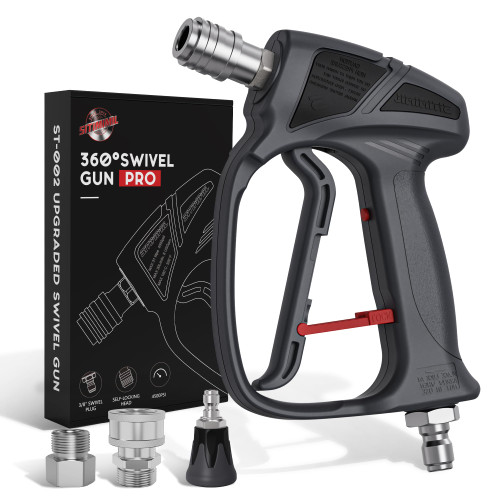 SITIMIMIL® Short Pressure Washer Gun Swivel Pro, Tangle-Free, Power Washer Gun with Self-Locking Spout Design, 3/8" QC Plug to M22-14/15mm (Brass, Stainless Steel, Grey Black)