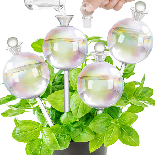 17 oz Up 2 Weeks Extra Large Plant Watering Globes, Self Watering Planter Insert Iridescent Self Watering Globes, Vacation Plant Watering Devices-Watering Bulbs for Outdoor Plants (Extra Large 4-Pack)