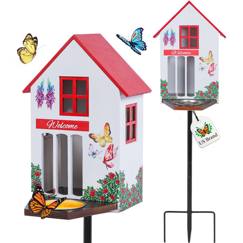 Gerani Design Butterfly House and Feeder for Outside with Metal Stake