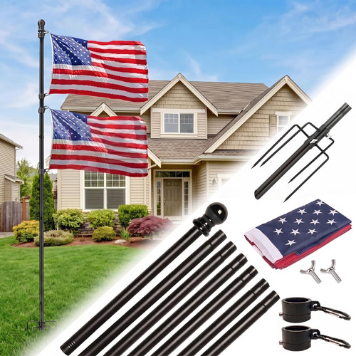 EAGLE TOP 10 Foot Flag Poles for Outside House Inground with 3x5 American Flags,Heavy Duty Stainless Steel Flag Pole in Ground with 5 Pronges Base,Inground Flag Poles for Residential Garden Yard