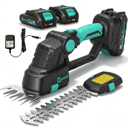 Garvee 20V 2-in-1 Cordless Hedge Trimmer with 2 Batteries