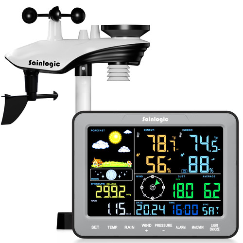 Sainlogic SA68 Weather Station 12-in-1 Wireless Weather Station Indoor Outdoor with Rain Gauge, Wind Speed/Direction, Barometer, Air Pressure, Temperature, Humidity, Gray (No WiFi)