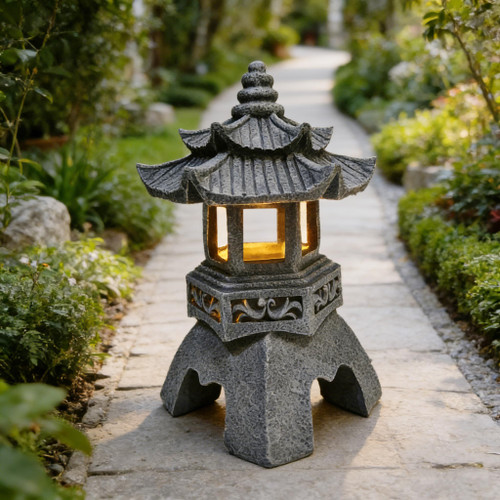YLSMILE Solar Pagoda Lantern Garden Statue: Japanese Zen Lantern Garden Decor-LED Figurine Lamp Pagoda Statue Figurine for Home Table Outdoor Decor