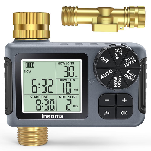 Water Timer for Garden Hose with 100% Metal Pipe, Programmable Sprinkler Controller for Garden Faucet with Auto/Manual/Rain Delay Mode, Irrigation Timers for Lawn, Yard, Outdoor Plants