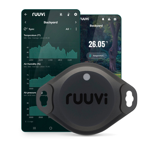 RuuviTag Pro 4in1 Wireless Bluetooth Temperature (°C/°F), Air Humidity, and Air Pressure. Alerts & History. Free Android/iOS apps. Integrates with Victron, Homey, and Home Assistant. Made in Europe.
