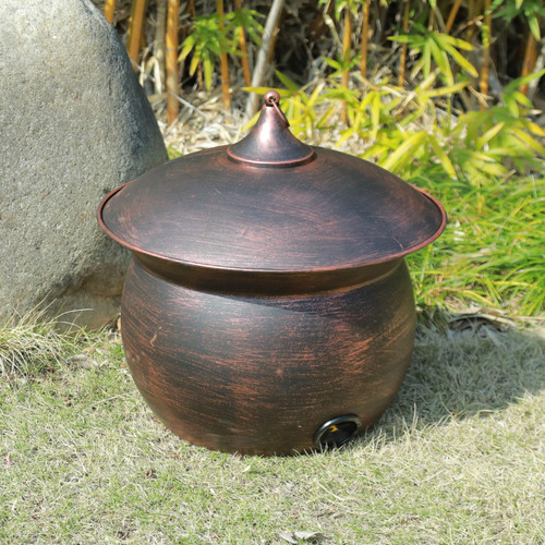 Metal Garden Hose Storage Pot,Vintage Copper Finish Hose Holder with Lid