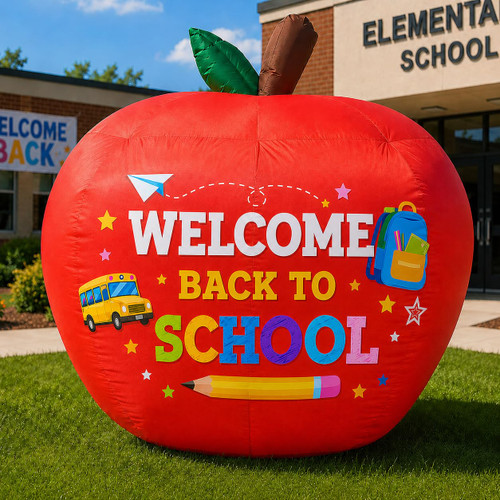 7FT Inflatable Back to School Apple with Built-in LED Lights, Giant Welcome Back to School Inflatable Yard Decor for Teacher Classroom Party Supplies School Entrance Decorations