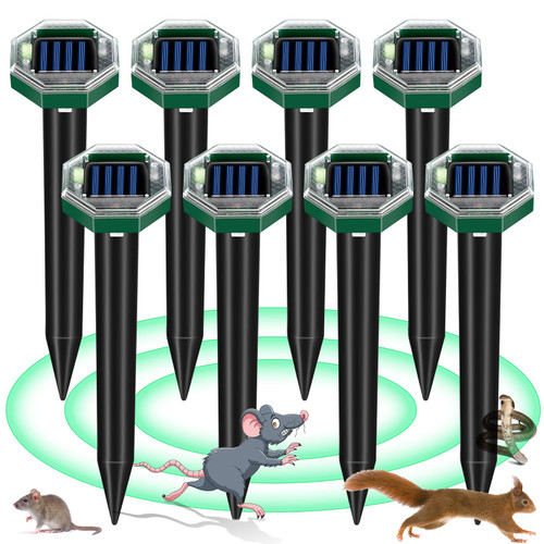 8 Pack New Mole Repellent Solar Powered Gopher Repellent Ultrasonic Stakes