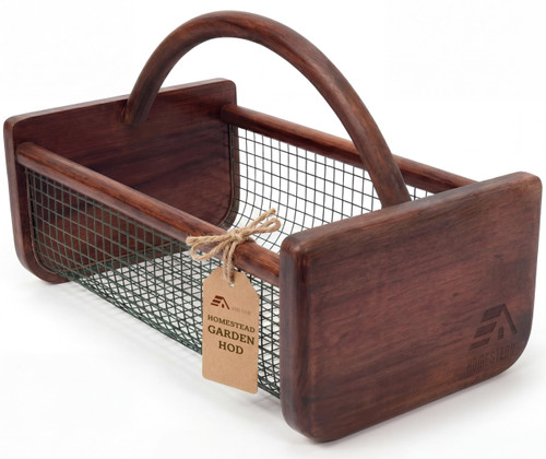 HOMESTEAD Garden Hod Harvest Basket, Durable Acacia Wood Frame with Rotating Handle, Farmhouse Basket for Home Improvement, Gardening, Farm, Kitchen, Indoor Outdoor Use, Brown