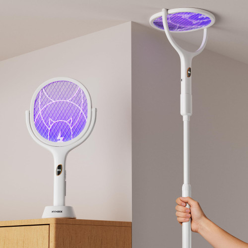Nymrix Electric Fly Swatter Racket with Rotating Head & Telescopic Handle