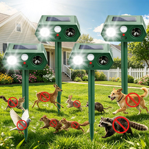 2026 Upgraded 4-Pack Solar Ultrasonic Animal Repellent Outdoor for Yard