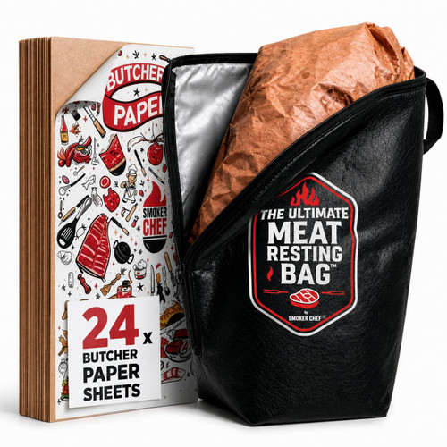 The Ultimate Meat Resting Bag™ - 21" Black Heavy-Duty Insulated BBQ Blanket for Resting Meat - BBQ Blanket for Brisket - 24 x Butcher Paper Sheets - Leakproof - Father’s Day Gift for Dad