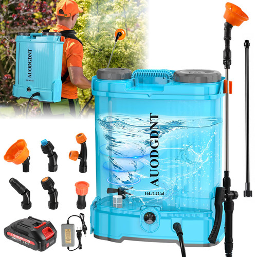 Battery Powered Backpack Sprayer 4 Gallon with Auto-Mixing System, 2 Spray Wands, Compatible with Makita 21V Battery, 100 PSI Electric Sprayer with 21V 2.6Ah Battery & 6 Nozzles, for Weeding, Spraying