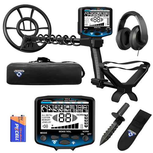SuperEye Metal Detector for Adults Professional, Higher Accuracy Gold Silver Metal Detectors Kit, Intelligent NORM Mode for Beginner, 6 Modes, Advanced DSP Chip,10" Waterproof Coil, Larger LCD, Blue