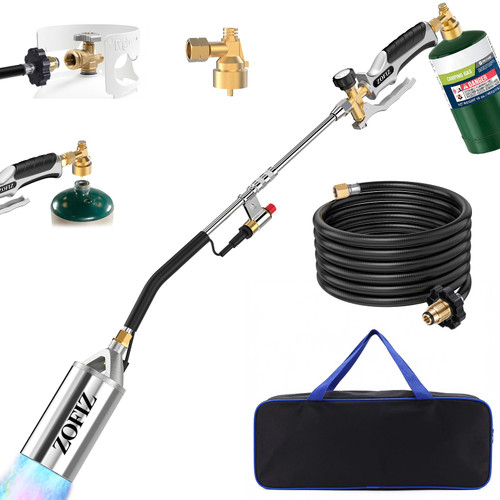 Propane Torch Weed Burner Kit 33.5" Weed Torch,10FT Hose and Storage Bag,Heavy Duty Blow Torch with Self Igniter and Turbo Trigger for Weeding,Roofing,Ice Melting,Road Marking(Fuel Not Included)