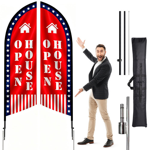 Upgraded 9.3ft Tall Open House Feather Flag for Real Estate, Large Red Open House Signs/Double-Sided Design, Patriotic Open House Banner for Realtor Supplies, with FlagPole,Flag,Ground Stake,Bag