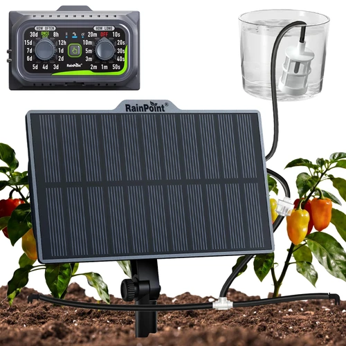 RAINPOINT Easy-Setup Solar,Rechargeable,USB-C Powered Automatic Drip Irrigation Kit System for Garden Outdoor/Indoor,Plant Waterer Device Balcony Patio Grow Tent Greenhouse Indoor Water 10-20 Plants