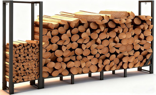 Shomextol 8ft Heavy Duty Firewood Rack with Kindling Storage,Black