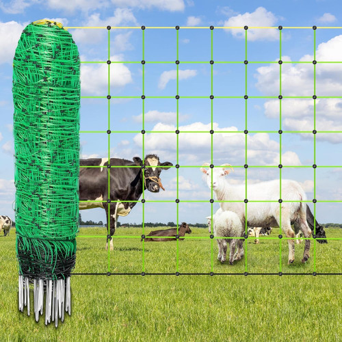 Decofy Electric Fence Netting 42.5" x 164" Portable Electric Netting Fence PE Electric Netting with 14 Posts Double Spiked for Sheep, Goats, Lambs, Deers in Yard, Farms and Ranches Animals Protection