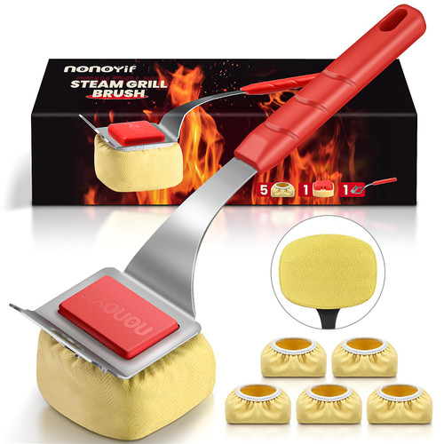 nonoyif Grill Brush for Outdoor Grill + 5 Replaceable Pads (Red)