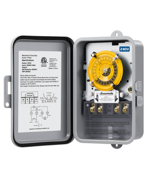 DEWENWILS 24-Hour Mechanical Timer Switch - 208-277VAC DPST, 5HP 40A