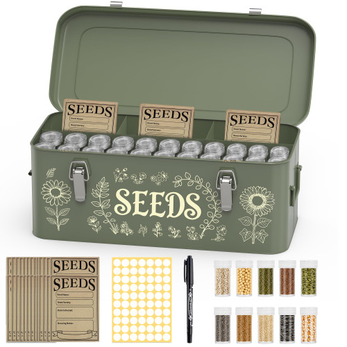 Dexyino Metal Seed Storage Organizer, 4 Compartment Locking Seed Saving Box