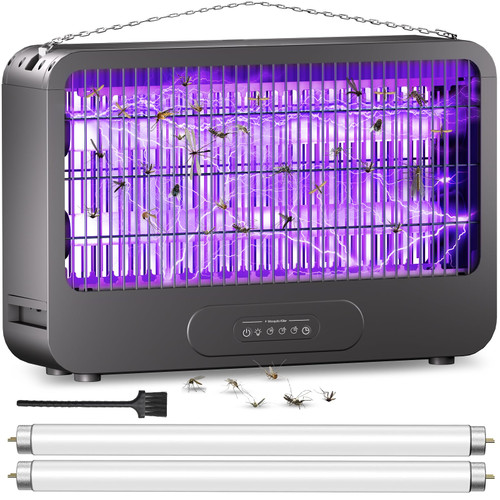 Outdoor Electric Bug Zapper, Mosquito Zapper with 2 Extra Replacement Bulbs (Black)