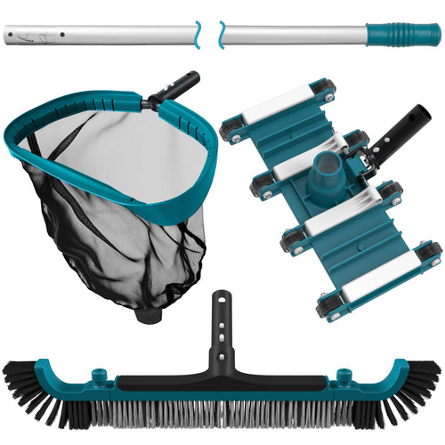 POOLWHALE Pool Cleaning Kit with Vacuum, Pool Net and Brush with Pole