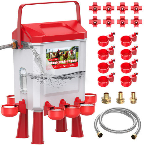 Continuous Automatic Chicken Waterer with Float Valve, 3 Gallons